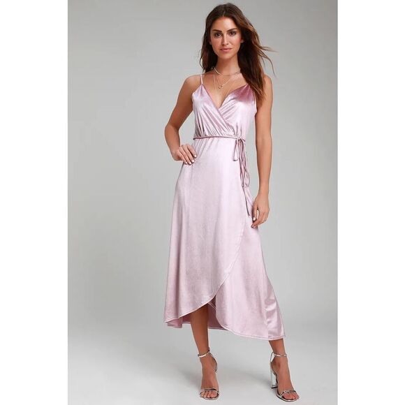 Lulus‎ Starlight Starbright Mauve Pink Velvet High-Low Wrap Dress Size XS - Picture 1 of 10